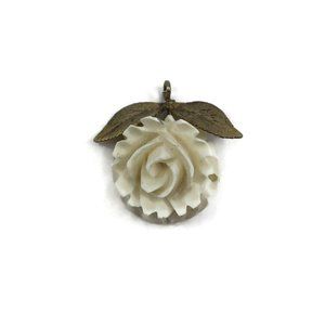 12K Gold Filled Carved Celluloid Rose Pendant